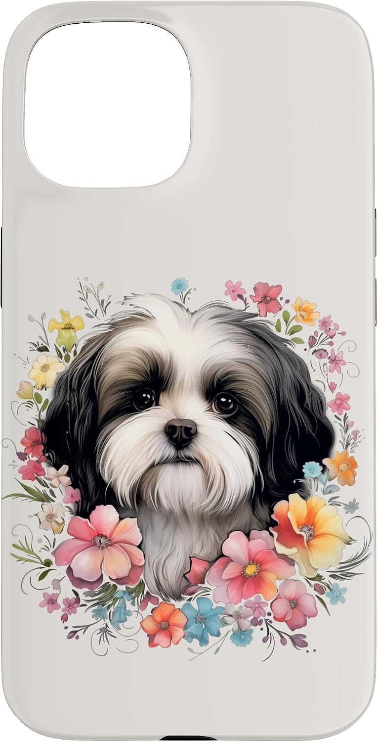 Shih Tzu Mom Floral Dog Lover Vintage Flowers Cute Case for iPhone 15