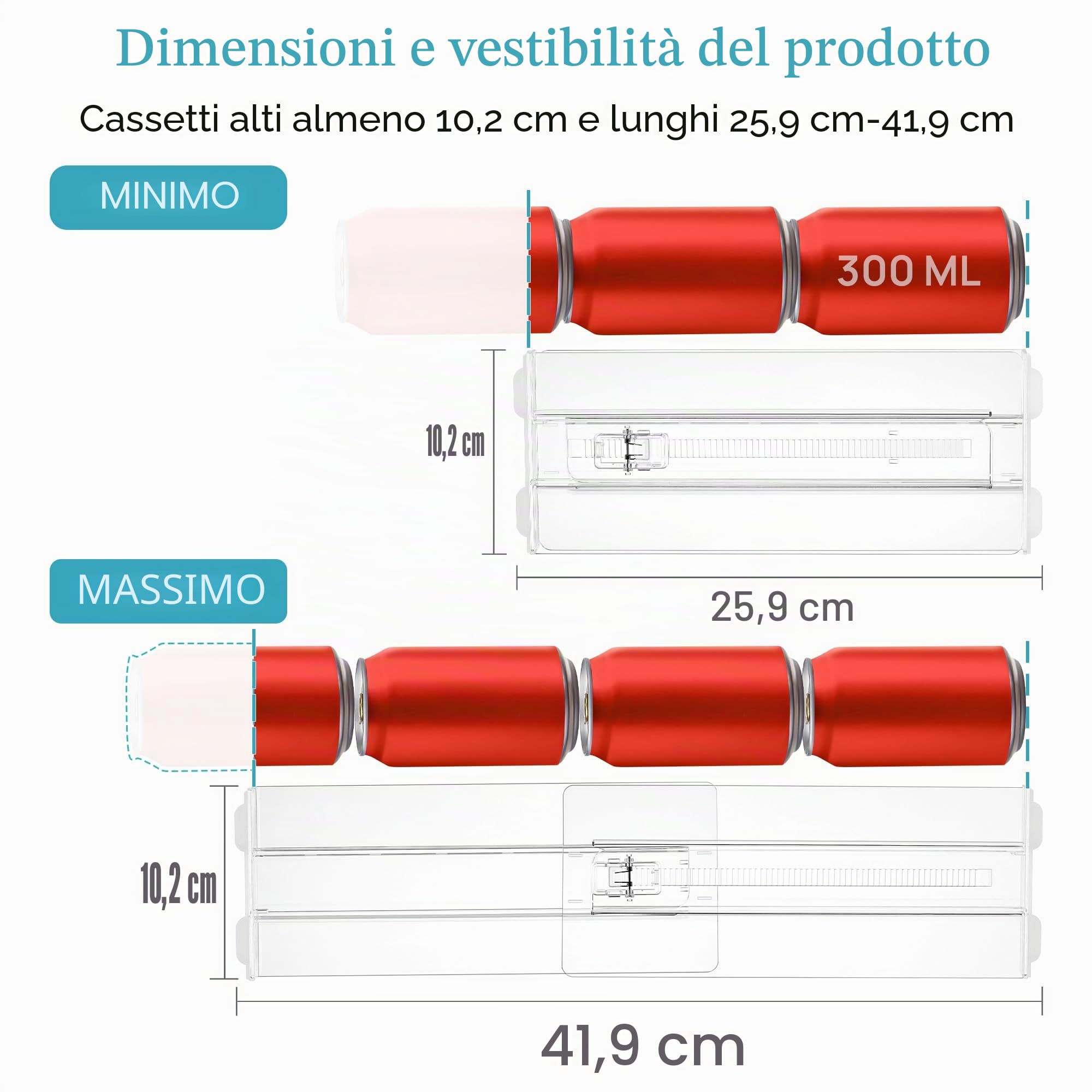 Vtopmart Confezione da 8 separatori per cassetti, regolabili (26,8 – 43,1 cm), divisori trasparenti per cassetti, organizer, tavolo da toeletta, bagno