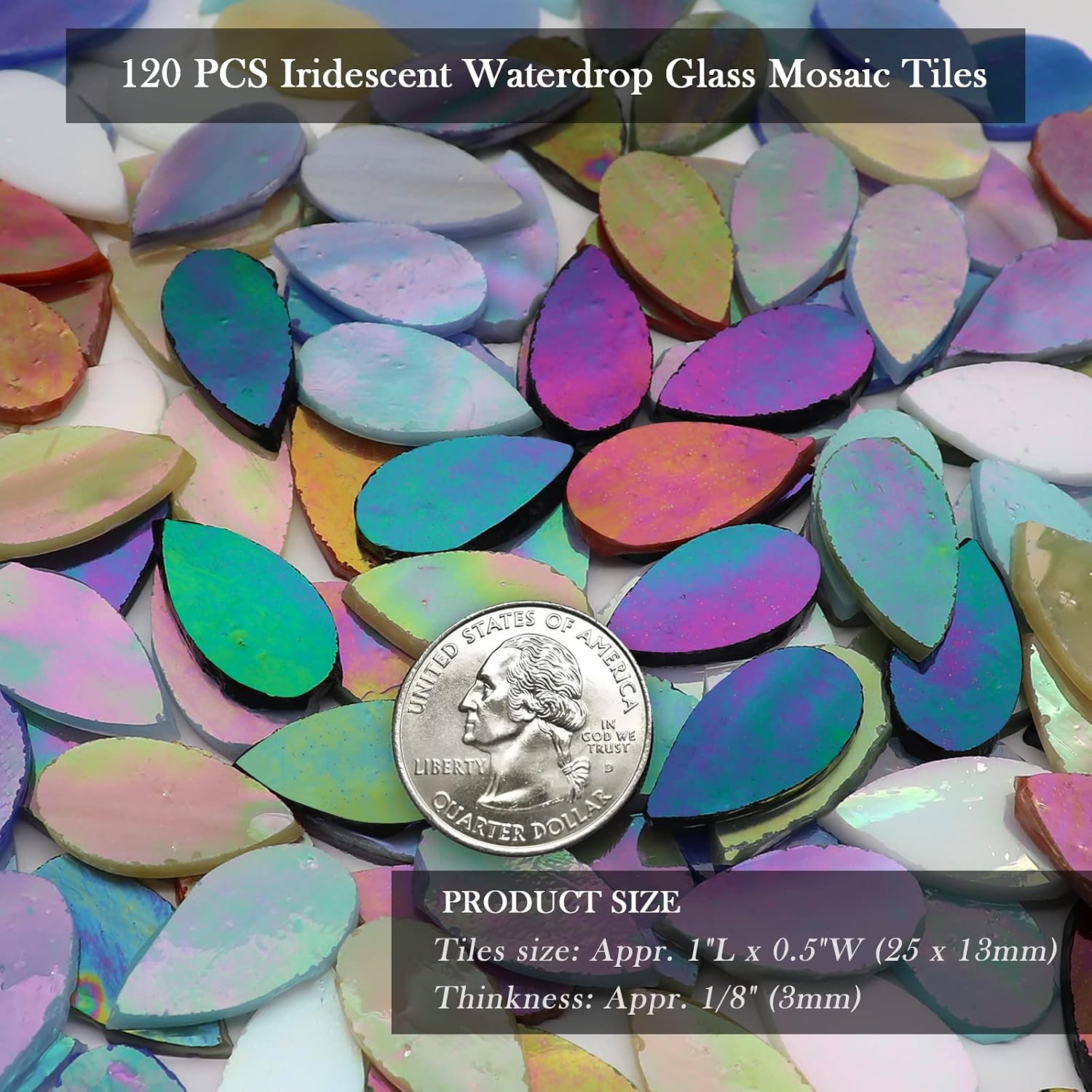 LITMIND 120PCS Iridescent Raindrop Stained Glass Mosaic Tiles – Precut Petal-Shaped Pieces for Crafts, Mixed Colors for Flower-Making & Decorative DIY Designs