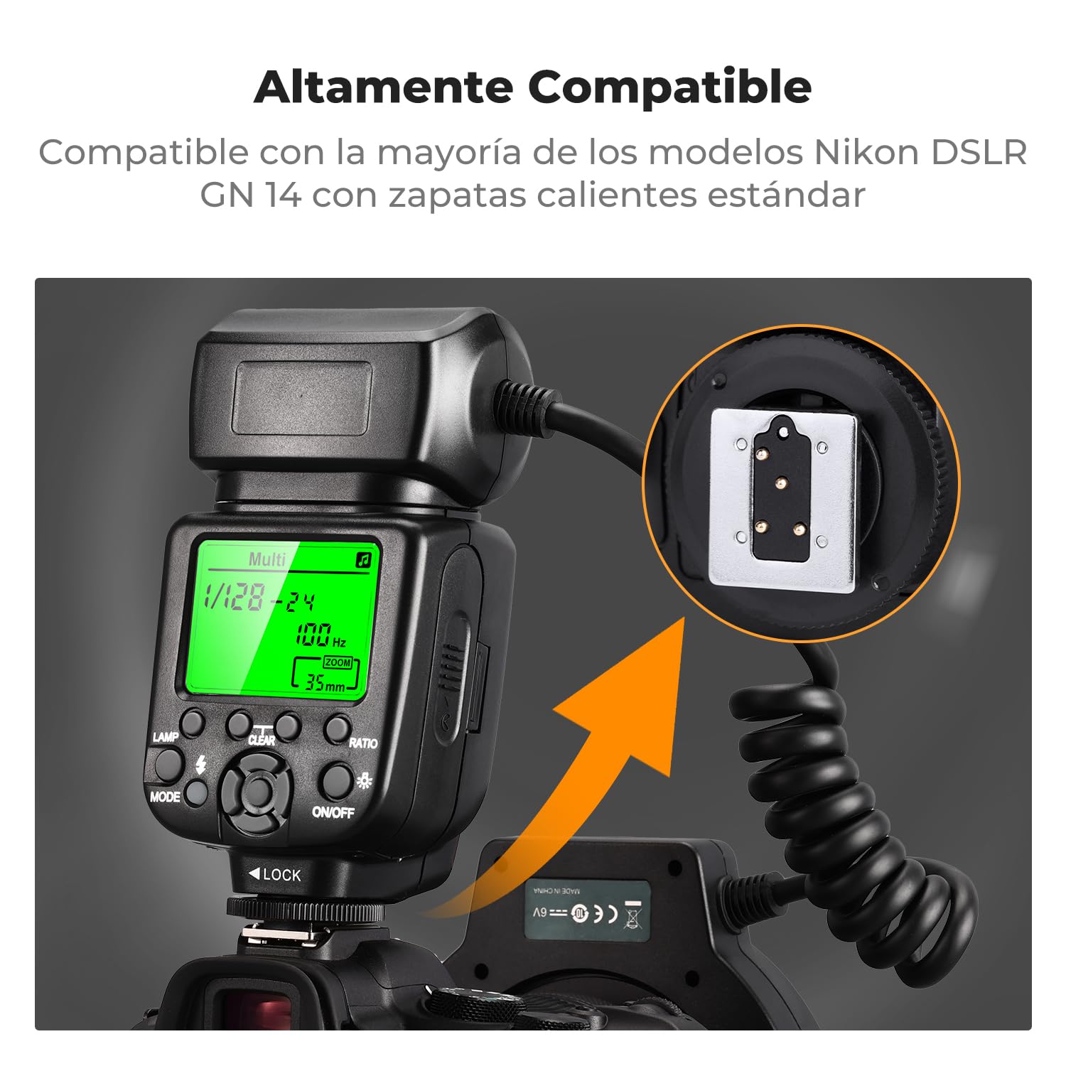 K&F CONCEPT TTL Macro Ring Flash Flash Kit, Compatible con Nikon DSLR GN 14 con Anillo Adaptador de Luz Auxiliar AF
