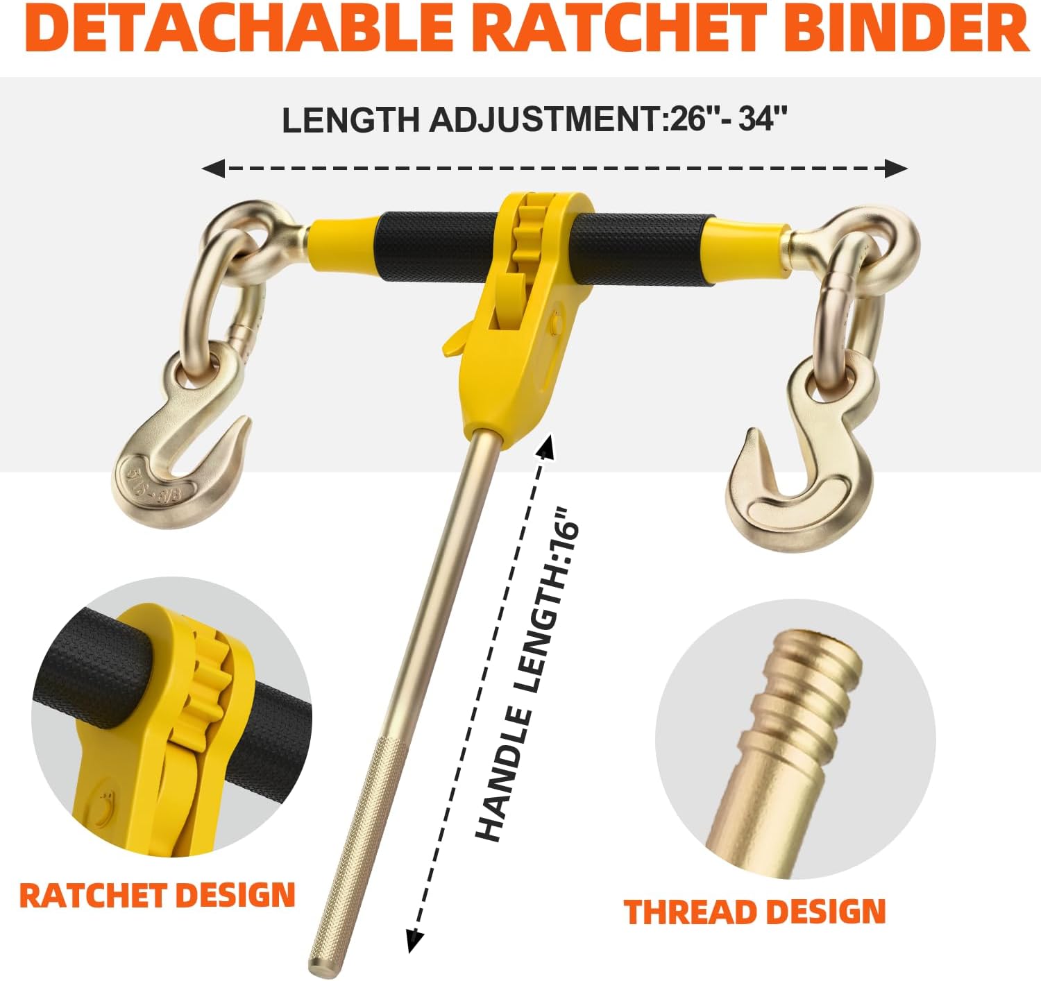 Ratchet Load Binders and Chains Set, 3/8"-1/2" Binders with 3/8" x 10FT G80 Tow Chain, 12000 Lbs WLL, 48000 Lbs Break Strength, Includes 2 Self-Locking Hooks, for Truck, Trailer and Cargo Tie-Downs