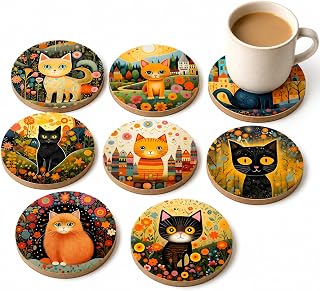 8-Piece Heat Resistant Non-Slip Coasters, Colorful Drink Mats for Coffee Table, Decorative Cup Holders for Home Kitchen Dining Room
