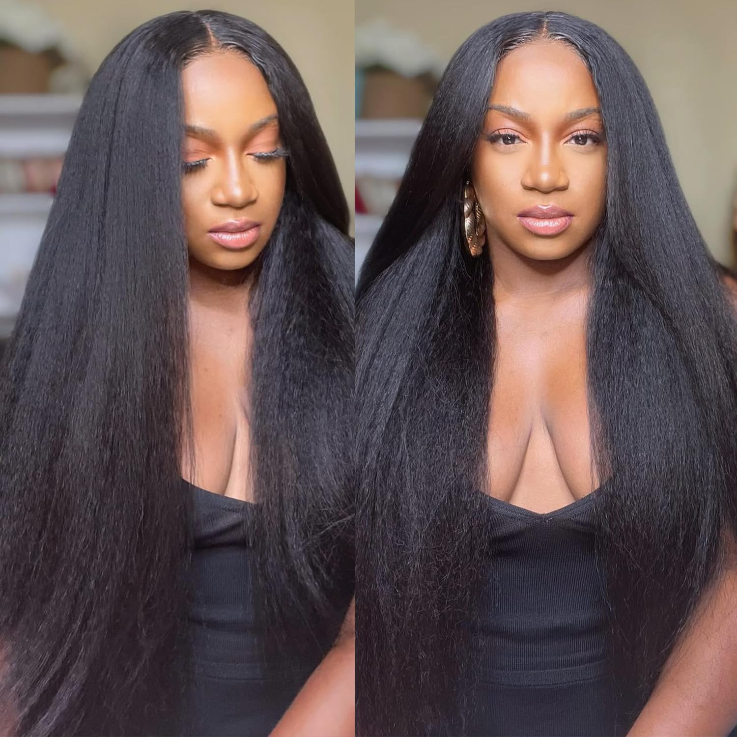 Kinky Straight Bundles 18 20 22 Inch Yaki Straight Bundles Human hair 12A 100% Unprocessed Brazilian Human Hair Kinkystraight Human Hair Natural Black For Black Women