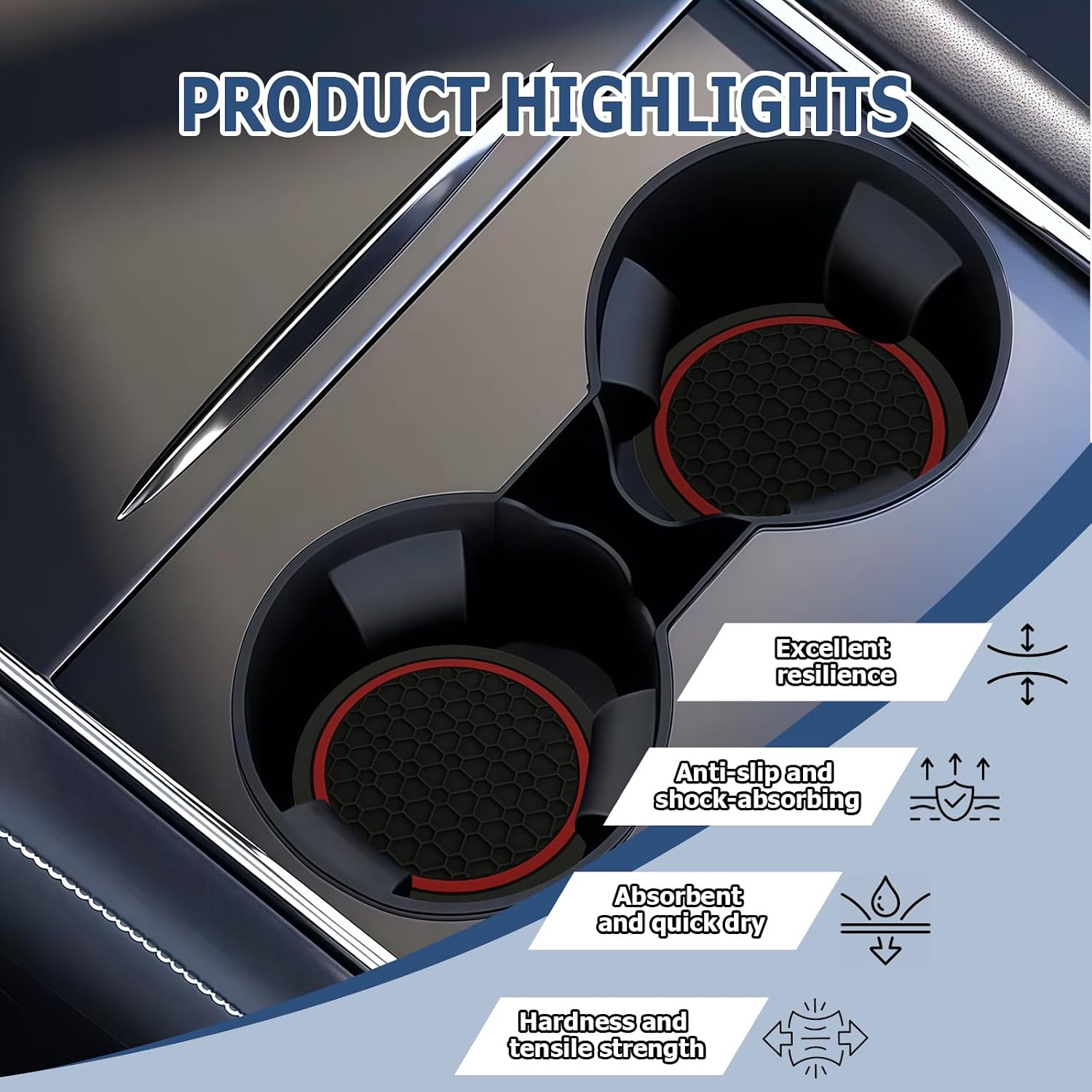 Car Cup Holder Coasters,4Pcs Non-Slip Car Cup Coasters,2.76" Insert Water Bottle Holder Pads,Waterproof Vehicle Water Bottle Pads,Anti Dust Mats,Recessed Drink Mat for Most Vehicles (BlackRed) image 3