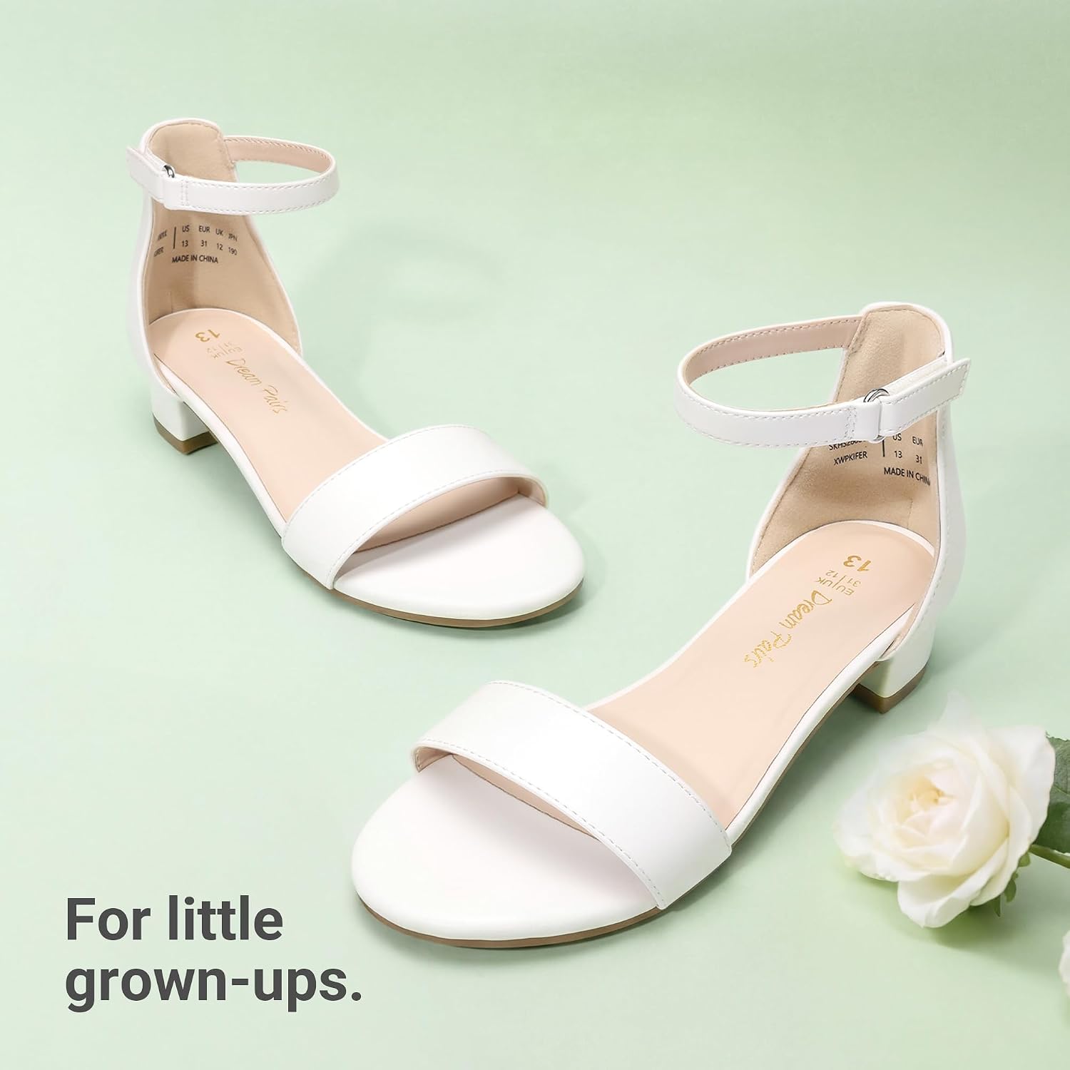 DREAM PAIRS Girls Sandals Low Heel Dress Pump Ankle Strap Flower Wedding Party Shoes for Little Kid/Big Kid
