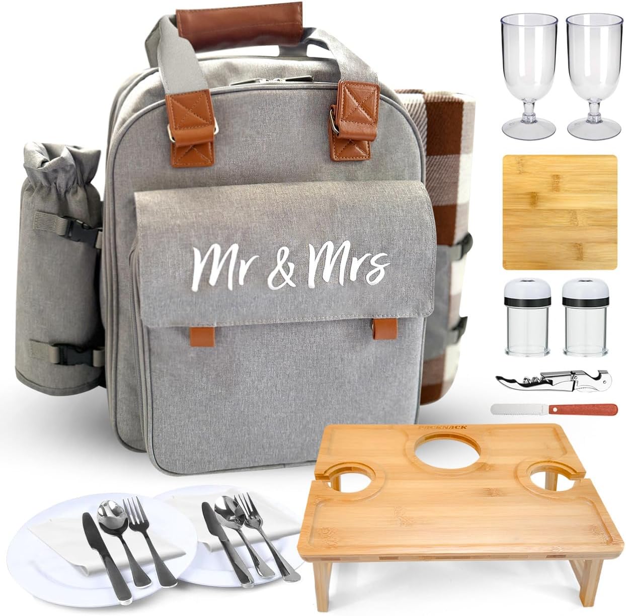 Insulated Picnic Backpack for Couples with Collapsible Bamboo Table – Waterproof Blanket, Wine Glass Holder, Stainless Steel Utensils – Wedding, Engagement, Anniversary, Bridal Gift for 2