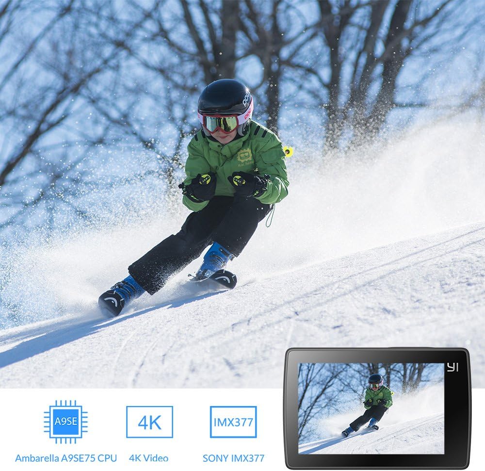 YI 4K Action Camera, 4K/30fps Video 2h Recording Time with 2.2” Touch Retina Screen Sony IMX377 Image Sensor Live Sports Camera 40 Meters Waterproof Camera (Waterproof Case Not Included)
