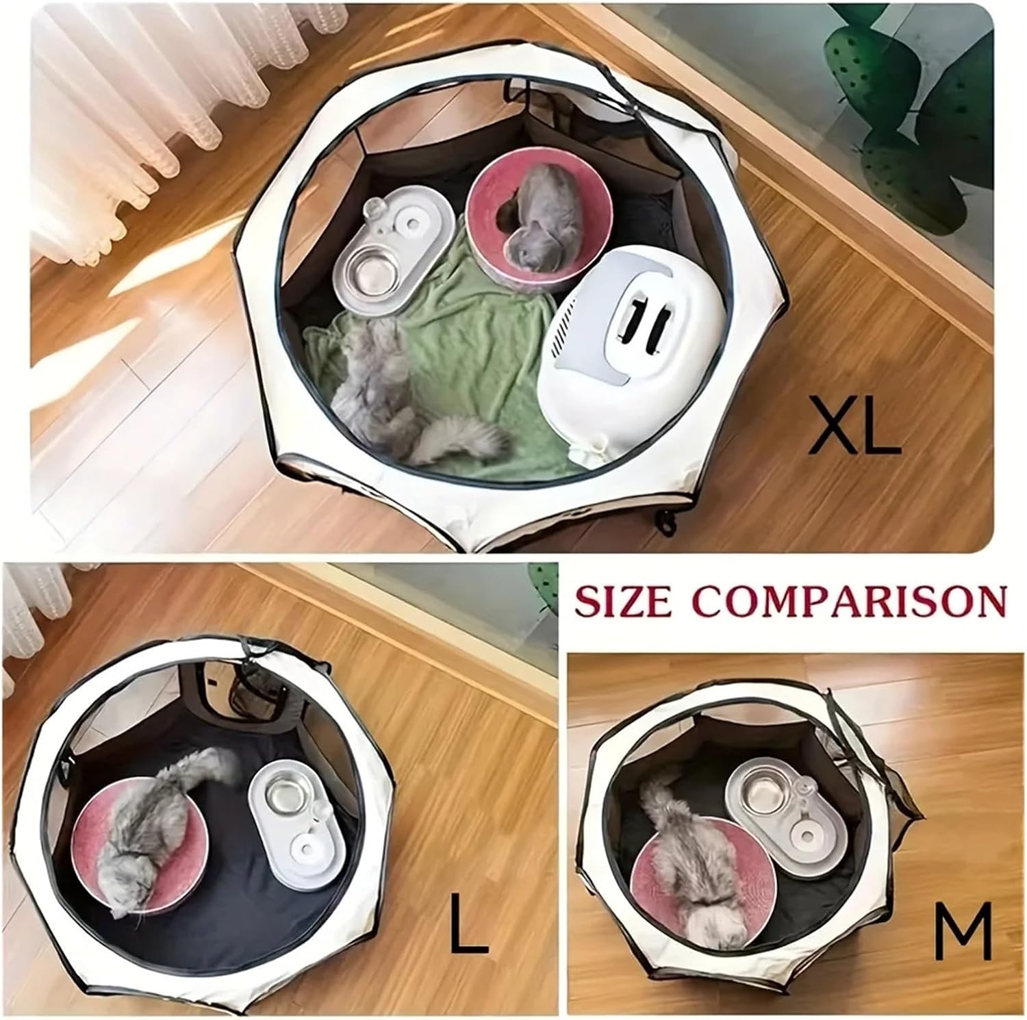 Portable Cat Birthing Room Foldable Dog Playpen Octagon Puppy Playpen Indoor for Dogs Cats and Rabbits Small Animals(Yellow,L 91x91x58cm)