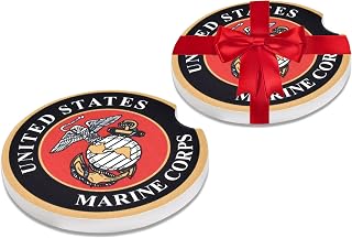 Elektroplate Officially Licensed United States Marine Corps Automotive Ceramic Coasters (2.6" Diameter) | Universal Fit for All Cars, Trucks, SUVs, and More | Absorbent Non-Slip Durable | Set of 2