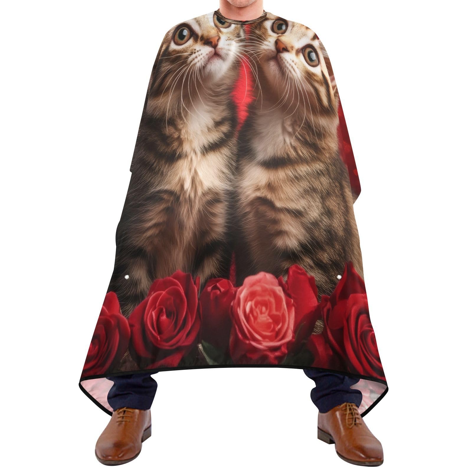 Burbuja Cats Roses Barber Cape, Hair Cutting Cape with Adjustable Neckline Waterproof Polyester Salon Barber Cape for Unisex Adult