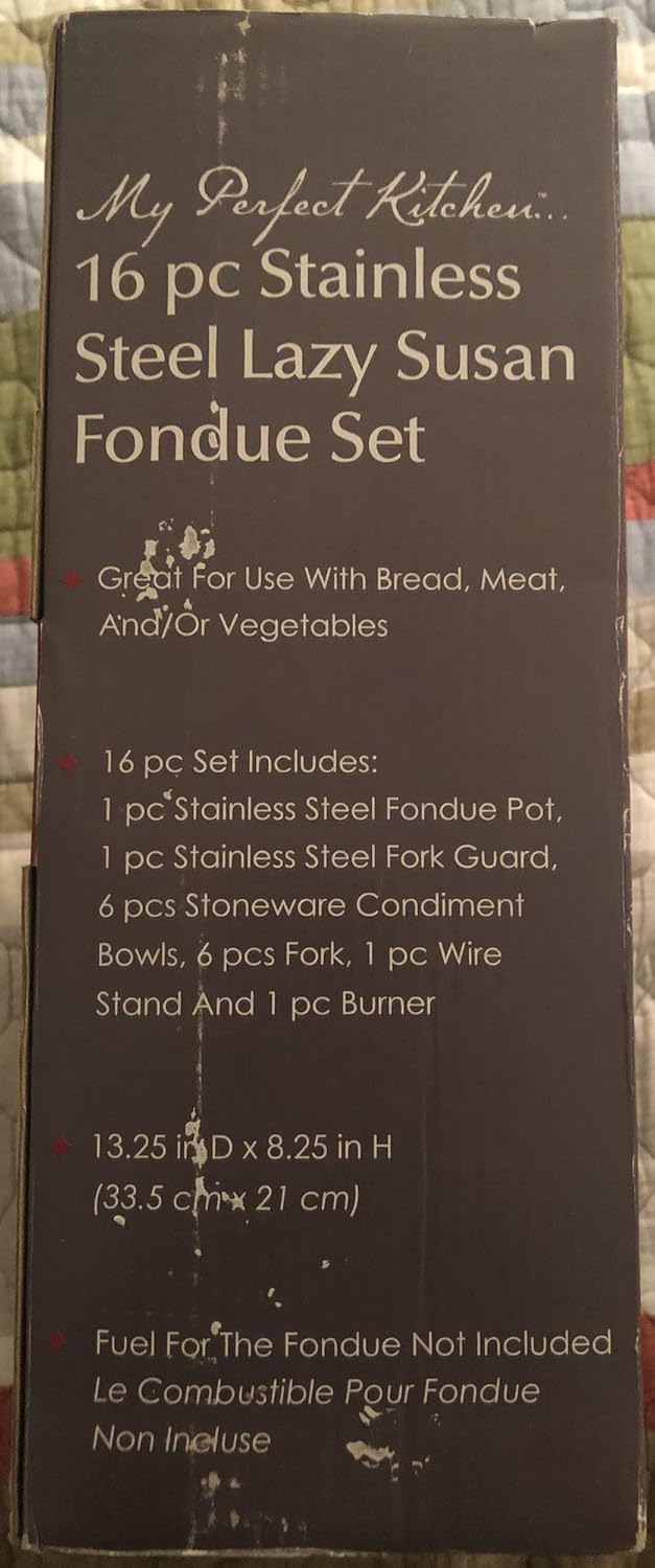 16 Piece Stainless Steel & Stoneware Lazy Susan Fondue Set