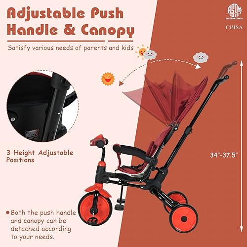 Miniatura 6 de Triciclo 6 en 1 para niños pequeños con barandilla desmontable para niños de 1 a 5 años, triciclo ajustable para niños, bicicleta para niños