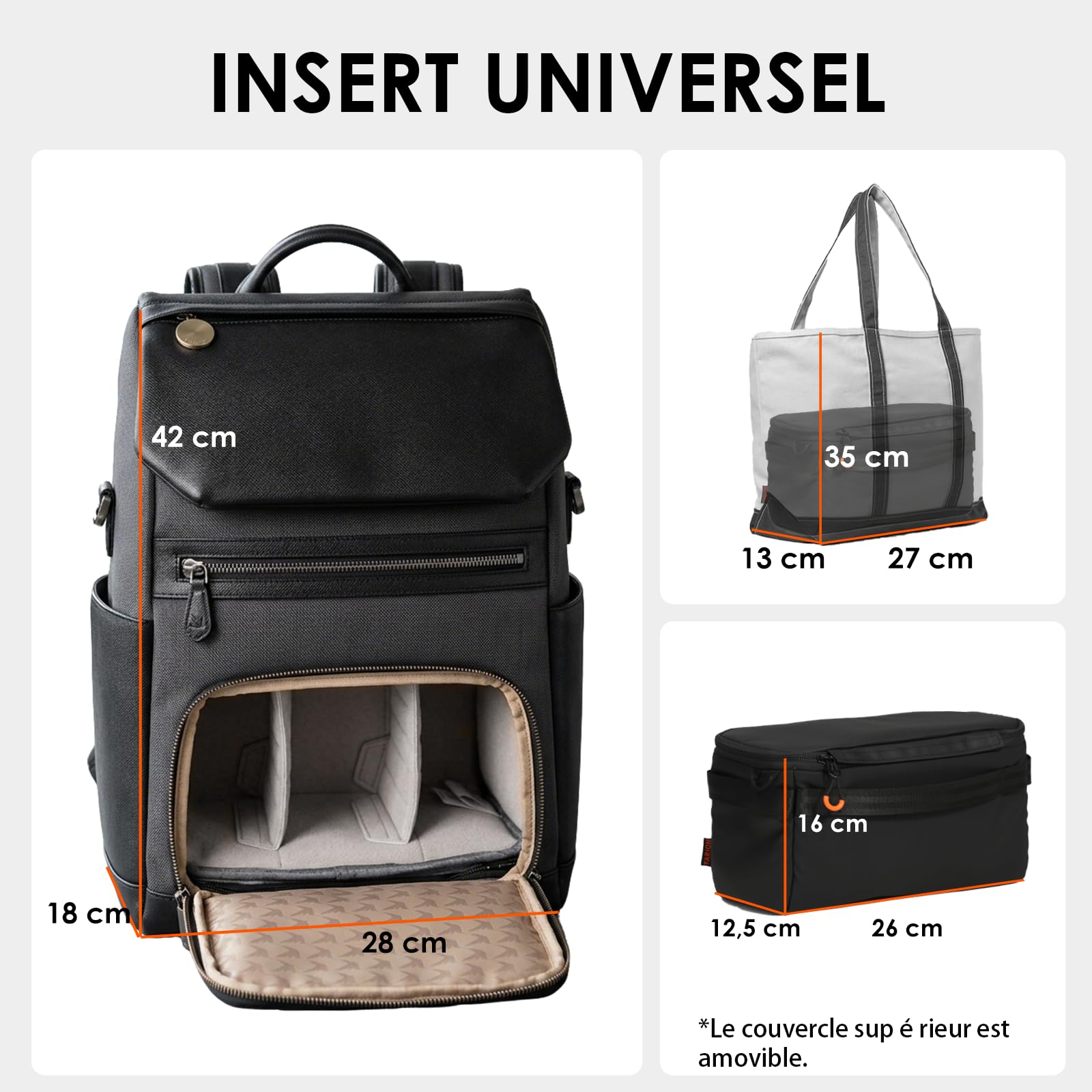 TARION Insert pour Sac Appareil Photo - Sac Intérieur Rembourré avec Couverture Amovible & Cadre Métallique (XS)