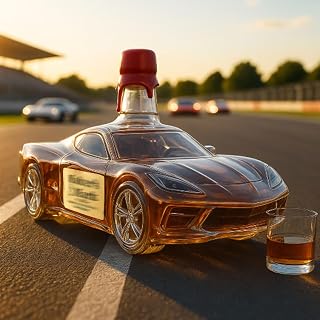 Whiskey Bottle Sports Car Shaped 10oz Novelty Glass Decanter 3D Creative Car Theme Empty Wine Bottles for Liquor Storage Hand Blown Barware Home Bar Art Decor Gift for Men Alcohol Lovers Collectors