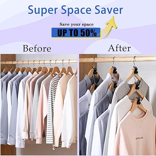 Miniatura 3 de 200 ganchos de plástico para colgar ropa, clips extensores para ahorrar espacio, organizador de armario resistente (negro)