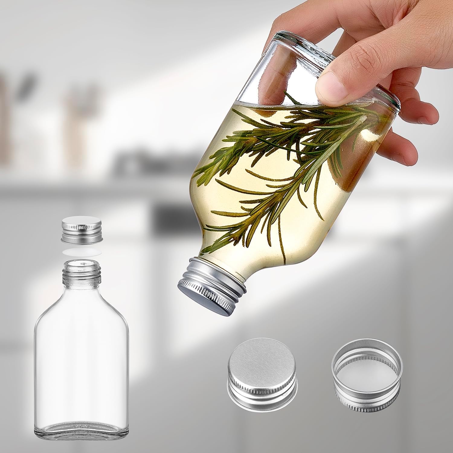 Danmu Flask 6 oz,Mini Liquor Bottles,Glass Flask for Liquor,Small Bottles for Liquids,Small Glass Bottles for Homemade Juice,Sauces,Extracts,Oil,Cider,Syrups16 Pack - Image 2