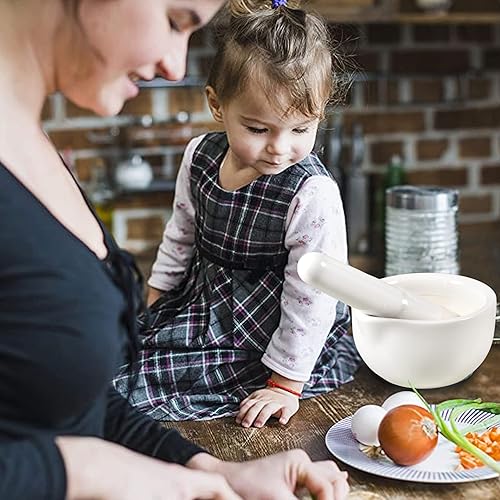 Miniatura 8 de Juego de mortero y mortero de porcelana, trituradora de píldoras con mano de mortero largo, molcajete pequeño de 7 onzas, molinillo manual para