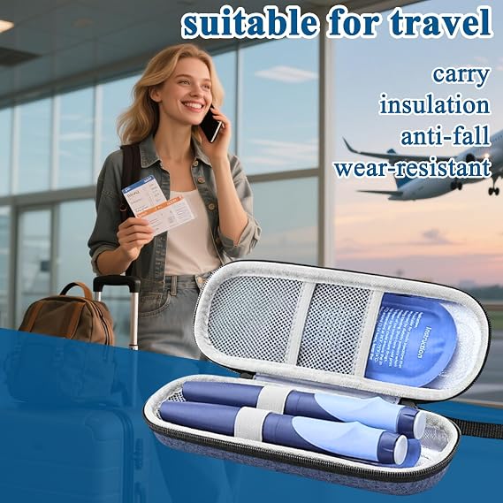 1Pcs Insulin Cooler Travel Case with 2 Ice Packs, Portable Medicine Cool Bag for Diabetic Supplies, Insulin Pen Case for Travel, Camping and Emergency Storage, 21 * 7 * 5cm (Blue)
