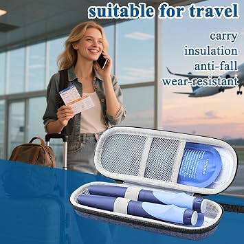 1Pcs Insulin Cooler Travel Case with 2 Ice Packs, Portable Medicine Cool Bag for Diabetic Supplies, Insulin Pen Case for Travel, Camping and Emergency Storage, 21 * 7 * 5cm (Blue)
