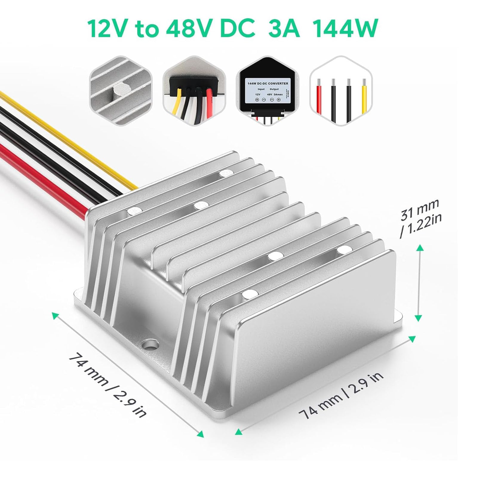 Iniettore GigE PoE 150 W con Protezione ABS Sovratensioni ESD Iniettore PoE per la Rete Satellitare, Convertitore Step-up CC 12 V‑48 V per la Rete Satellitare del