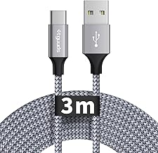 etguuds Extra-Long USB C Charger Cable 3M, USB A to USB C Cable 3A Fast Charging USBC Lead Braided for Samsung Galaxy S23 S22 S21 S20 S10 S9 S8 A20E A50 A55 A56 etc -Grey