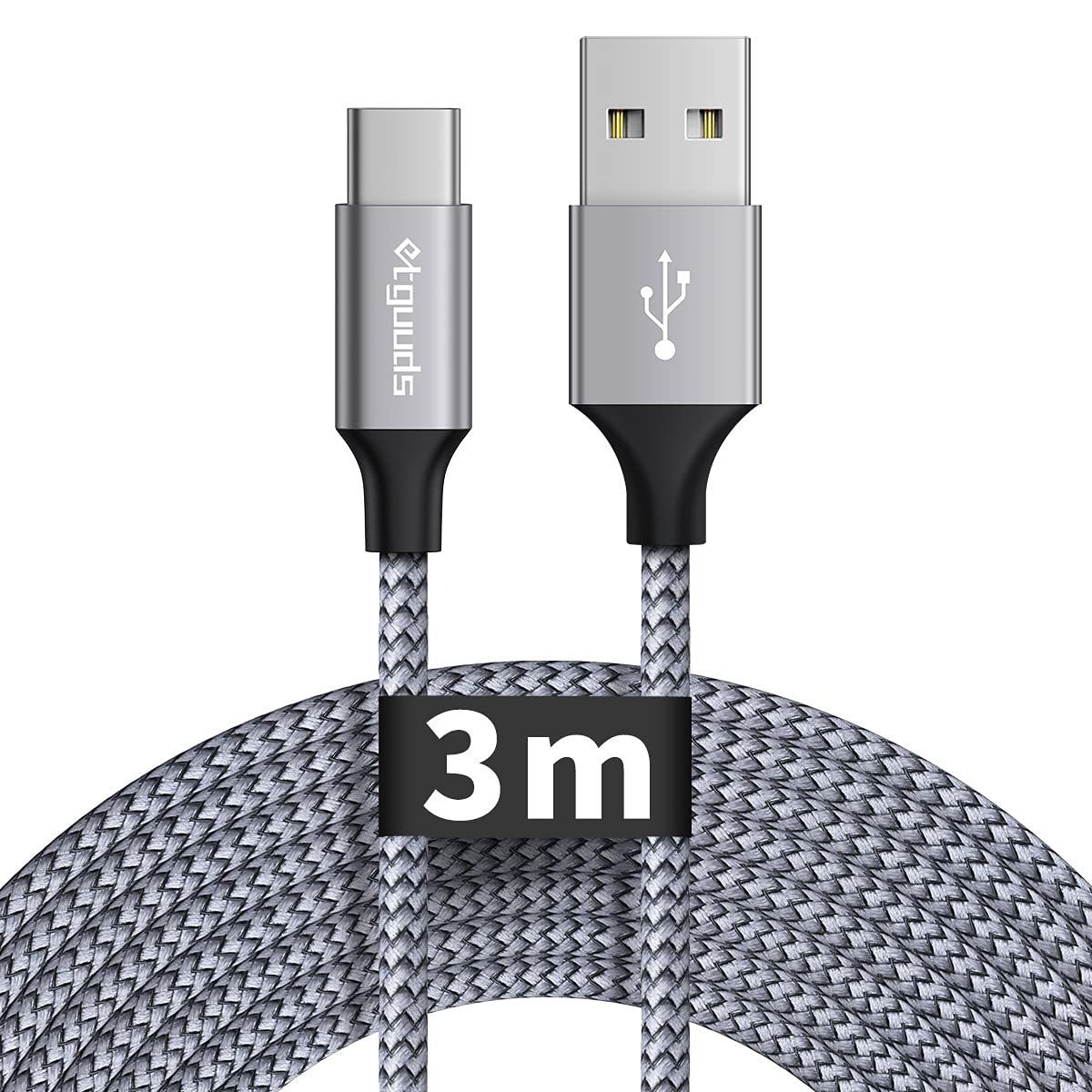 etguuds Extra-Long USB C Charger Cable 3M, USB A to USB C Cable 3A Fast Charging Nylon Braided USB Lead for iPhone 17/16/15 Pro Samsung Galaxy S26 S25 S24 S23 S20 S10 S9 S10E A53 A55 -Grey