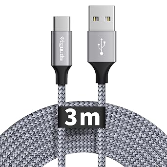 etguuds Extra-Long USB C Charger Cable 3M, USB A to USB C Cable | USB Type C 3A Fast Charging Lead Nylon Braided for iPhone 17 16 15 Pro Galaxy S26 S25 S24 S23 S20 S10 S9 S10E A53 A55-Grey