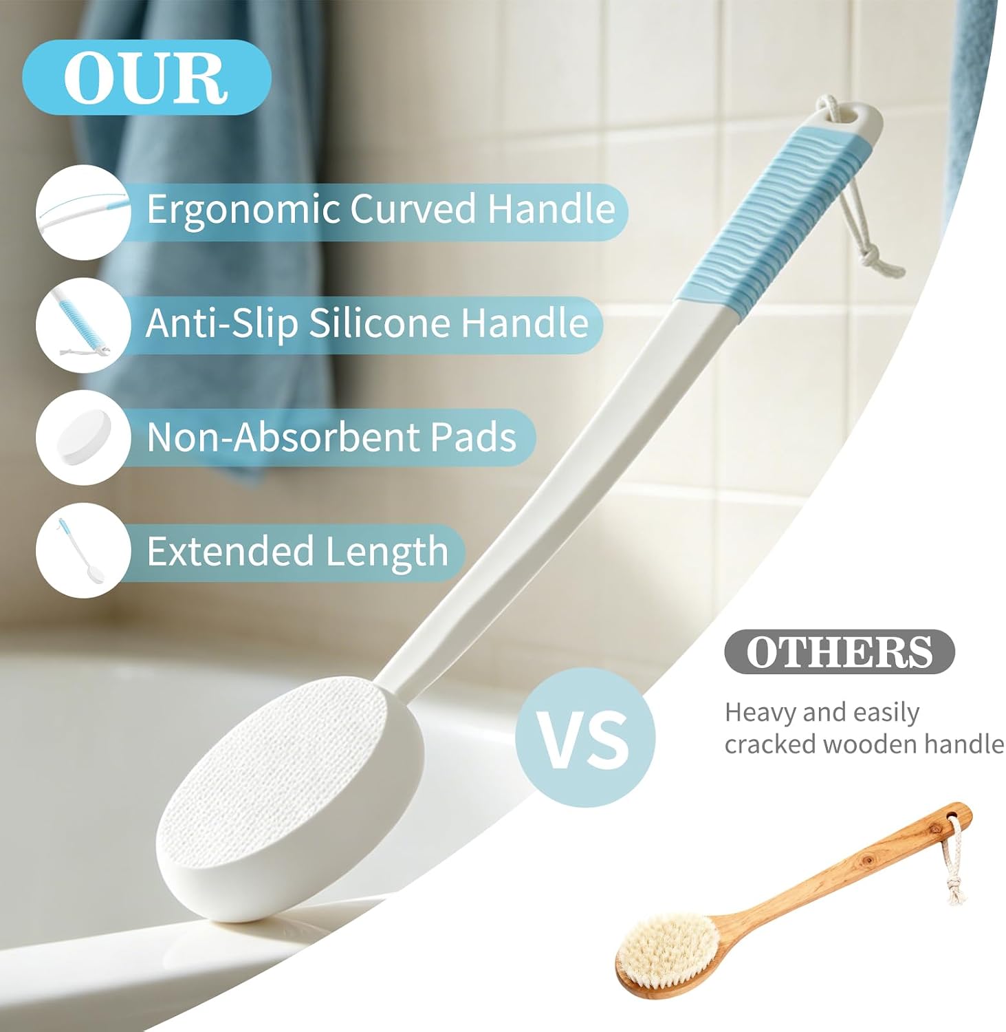 Lotion Applicator for Back,Long Handle Lotion Applicator,for Sunscreen Tanner Moisturizer Bathroom Home Daily Routine Spa, Medicine Back Applicator for Elderly Men or Women with 2 Washable Pads