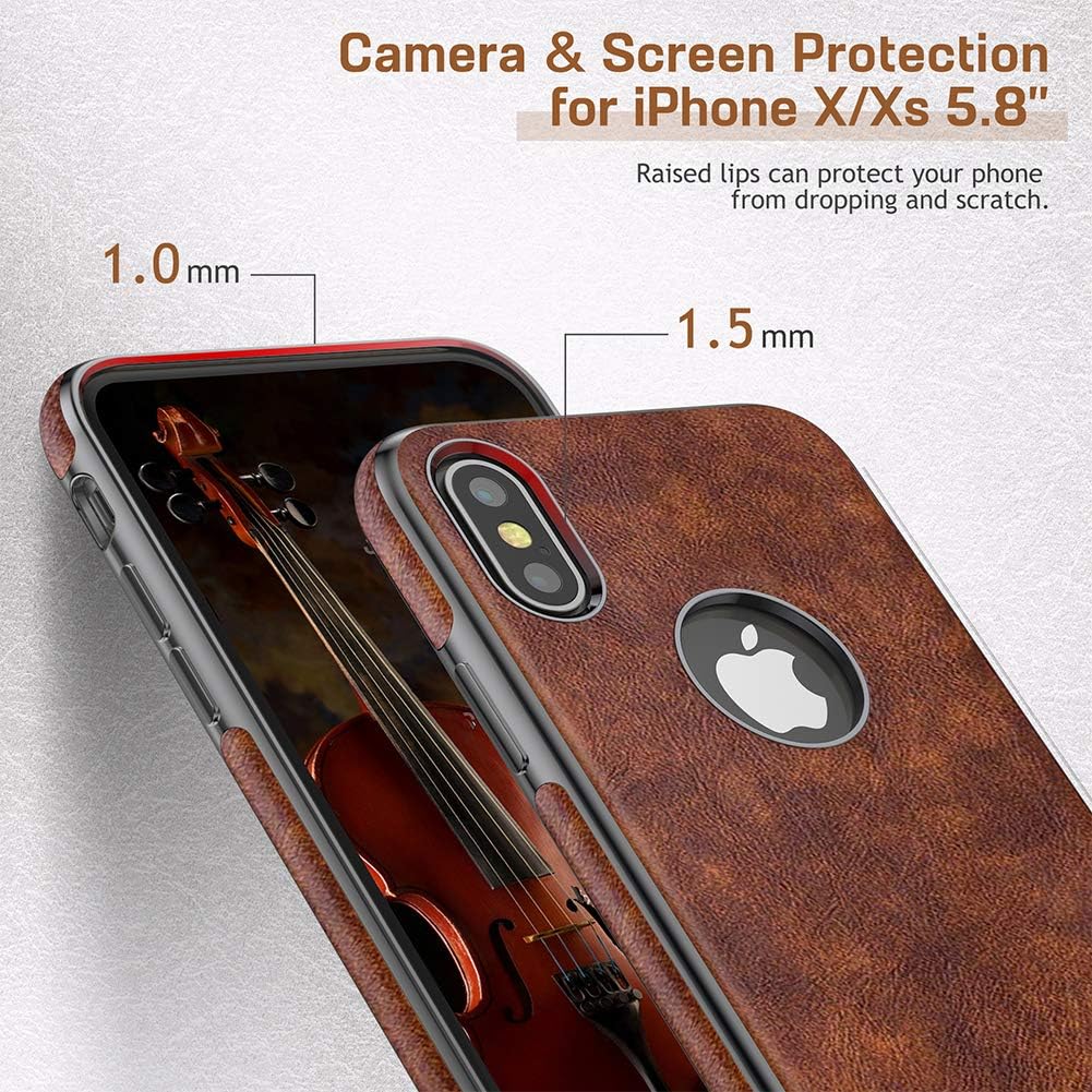 LOHASIC iPhone Xs Case, iPhone X Case Premium Leather Thin Slim Luxury Business PU Soft Non-Slip Grip Full Body Shockproof Protective Phone Cover Cases for iPhone X 10 Xs 5.8 inch - Vintage Brown
