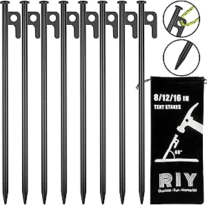 8 Pack Heavy Duty Steel Tent Stakes, 12 inch
