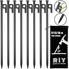 8 Pack Tent Stakes Heavy Duty 12 inch Steel Tent Pegs for Camping Unbreakable and Inflexible