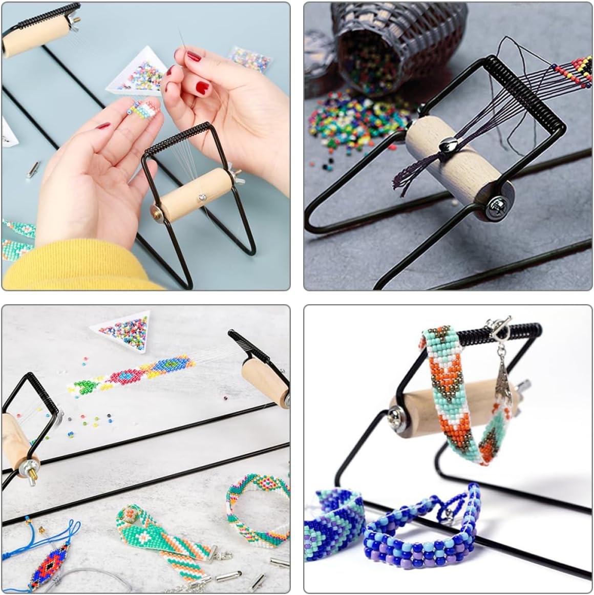 GLSTOY Metal Jewelry Loom for DIY Bead Bracelets Simple Black Frame Enhances Coordination and Creativity for Beginners and Craft Lovers