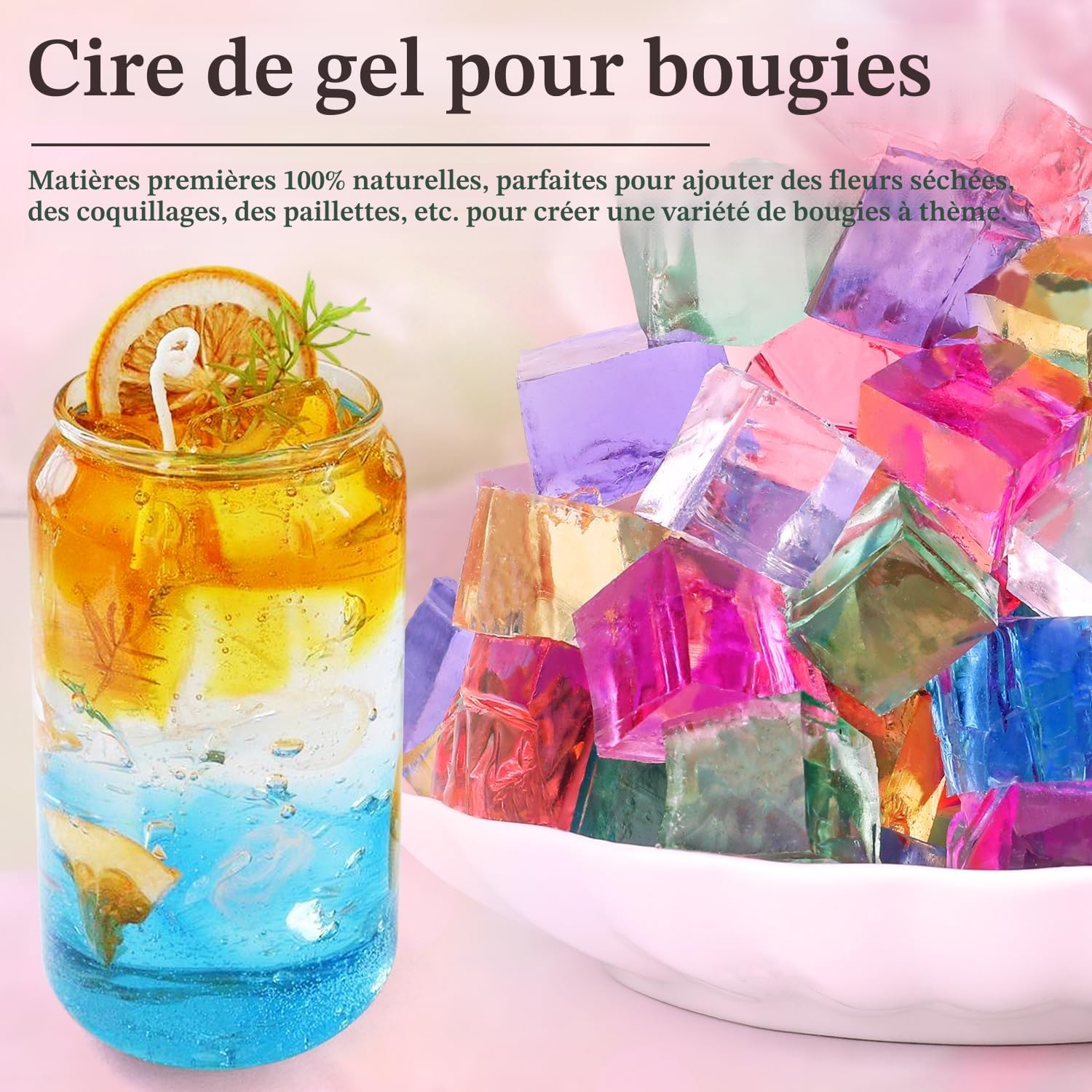 Kit de fabrication de bougies en gelée,9pcs Gel Wax -7 Colors Candle Making Kit，Includes Wax Wicks Wick Stickers，Wooden Wick Holders and More，DIY Starter Candle Making Kit 2.8LB/45oz