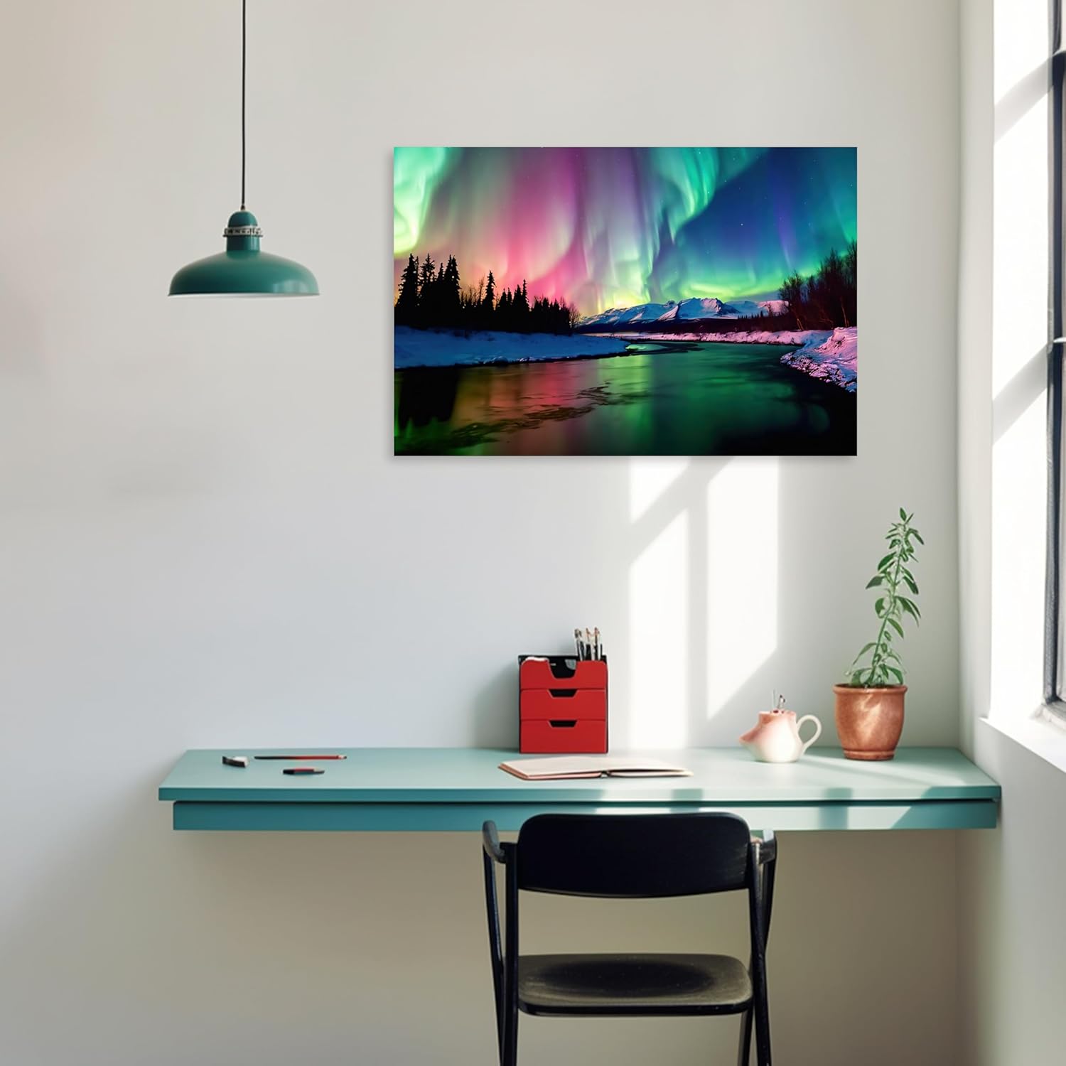 ARTZGX Aurora Borealis Wall Art Northern Lights Canvas Snowy Mountain Picture Nature Landscape Painting for Bedroom Decor Frame(Aurora - A 12.00" x 18.00")
