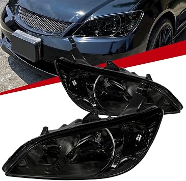 Carpartsinnovate Fits 04-05 Honda Civic JDM Smoke Tinted Headlights Lamps