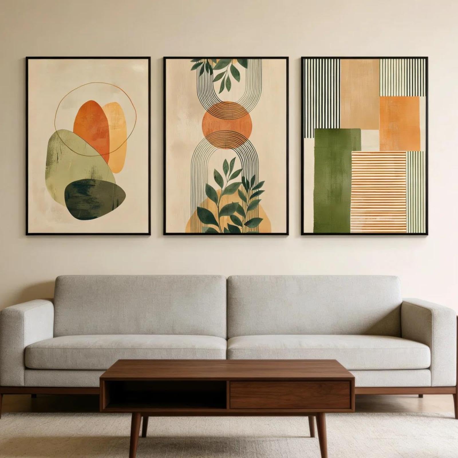 Baibexing Abstract Bohemian Geometric Canvas Painting Poster Prints Mid-Century Botanical Wall Art Living Room Home Decor 30X40Cmx3Pcs Unframed