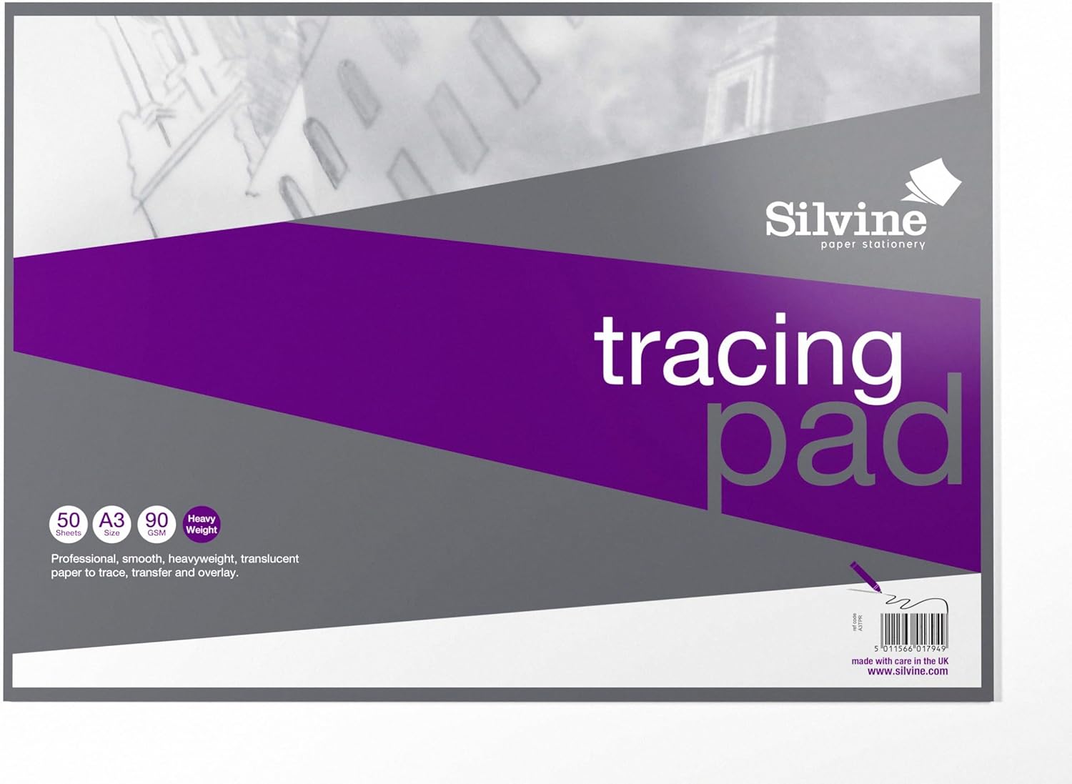 Silvine A4 Professional Tracing Pad. 50 Sheets of Quality Heavyweight Tracing Paper (90gsm)