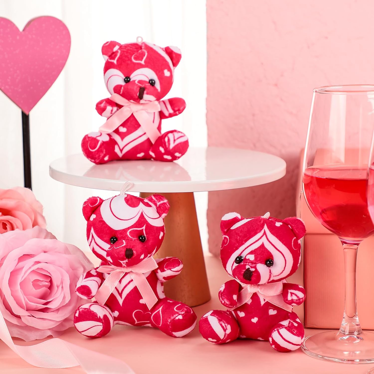 Haull 18 Pcs Valentine Heart Shaped Stuffed Animals Bears Bulk Gifts Plush Bears Bulk Mini Soft Stuffed Toys Small Cute Plush Toy 4" for Kids Adults Party Favors Home(Sweet)