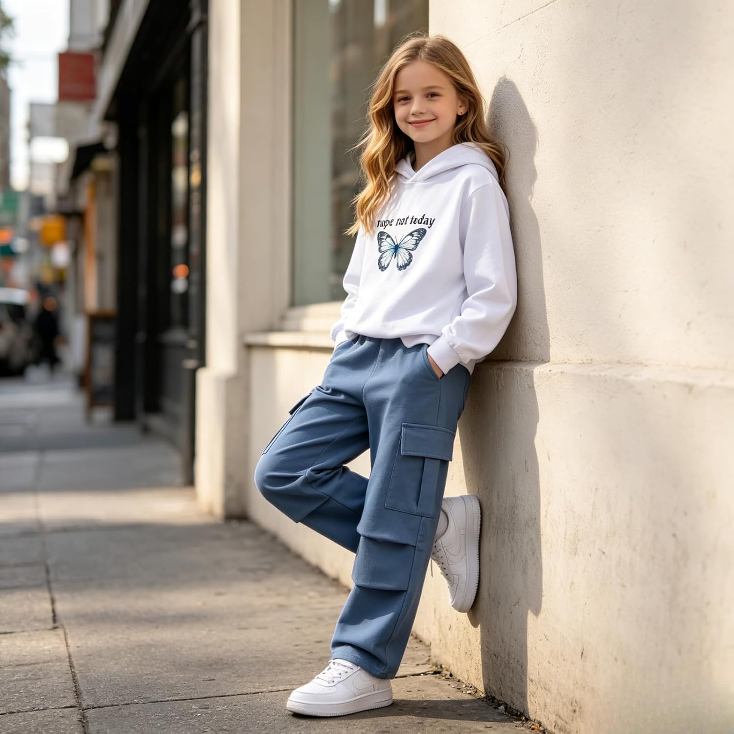Girls Clothes 2 Piece Cute Butterfly Print Hoodie & Cargo Pants Set Kids Girls Winter Outfits for Teen Girls 7-14Y