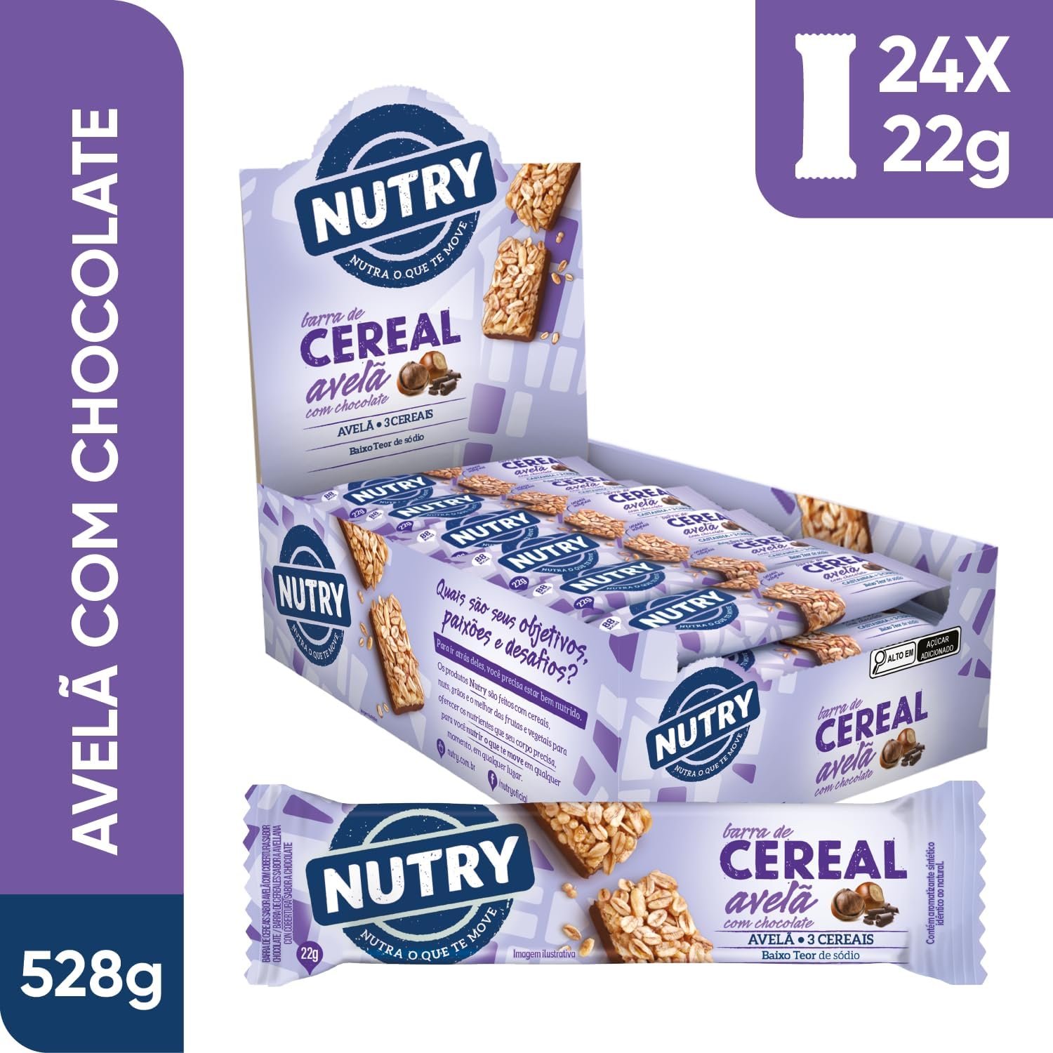 Barra de Cereal Avelã com Chocolate Nutry com 24 Unidades
