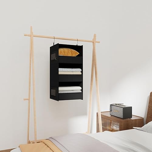 Miniatura 7 de Organizador y almacenamiento de armario colgante de 3 estantes, versión más amplia mejorada, diseño de borde frontal, almacenamiento colgante de 3