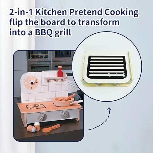 Miniatura 3 de Juego de cocina de madera para jugar a la cocina, utensilios de cocina para niños a partir de 36 meses, estufa de juguete de madera con accesorios