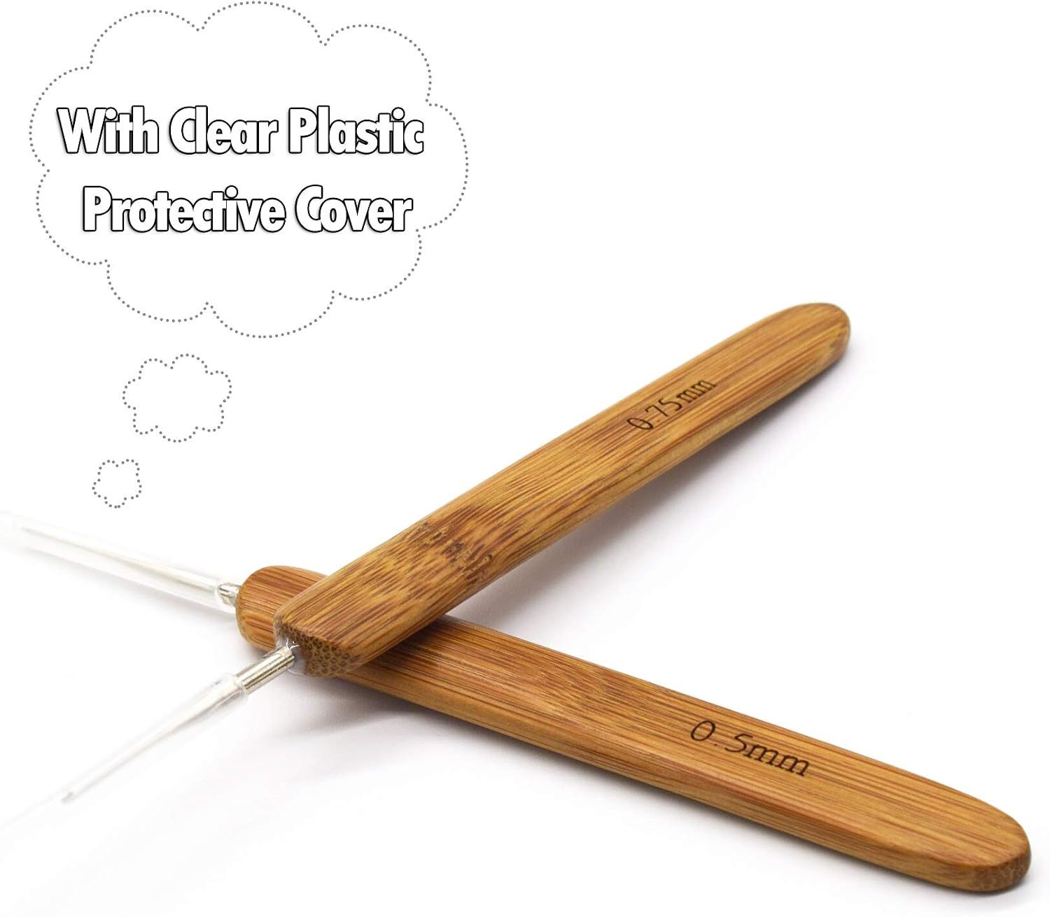 AUEAR, 2 Pack Dreadlock Crochet Hook Crochet Needle Tool with Bamboo Handle for Dreadlocks Braid Craft 0.5mm 0.75mm