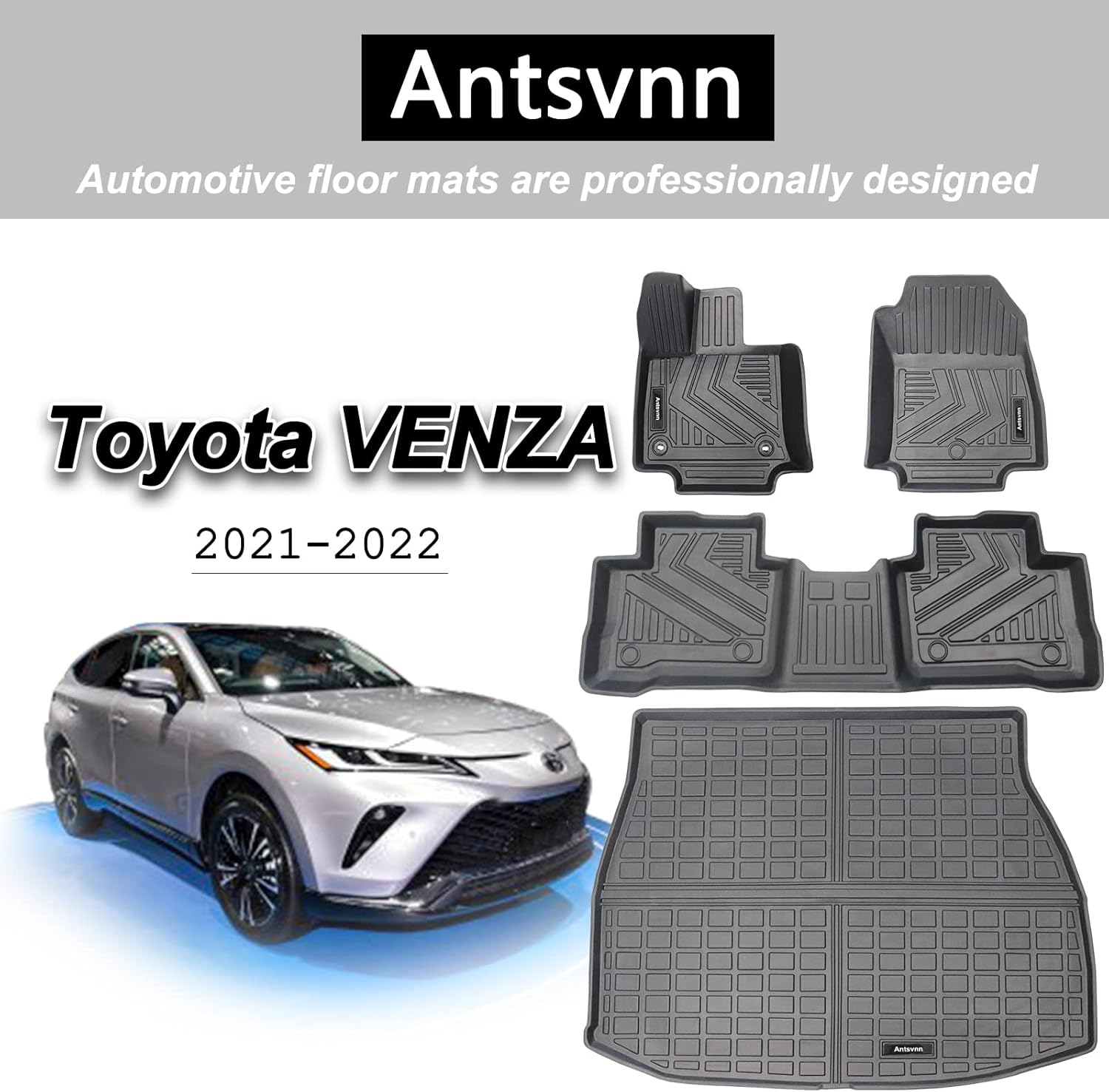 All -Weather Floor Mats Fit for Toyota Venza 2026 2025 2024 2023-2021 Trunk Mats，Rubber Car Cargo Liners Protector for 2021-2025 2026 Toyota Venza Accessories，Anti-Slip Floor Mats 2 Row & cargo liners