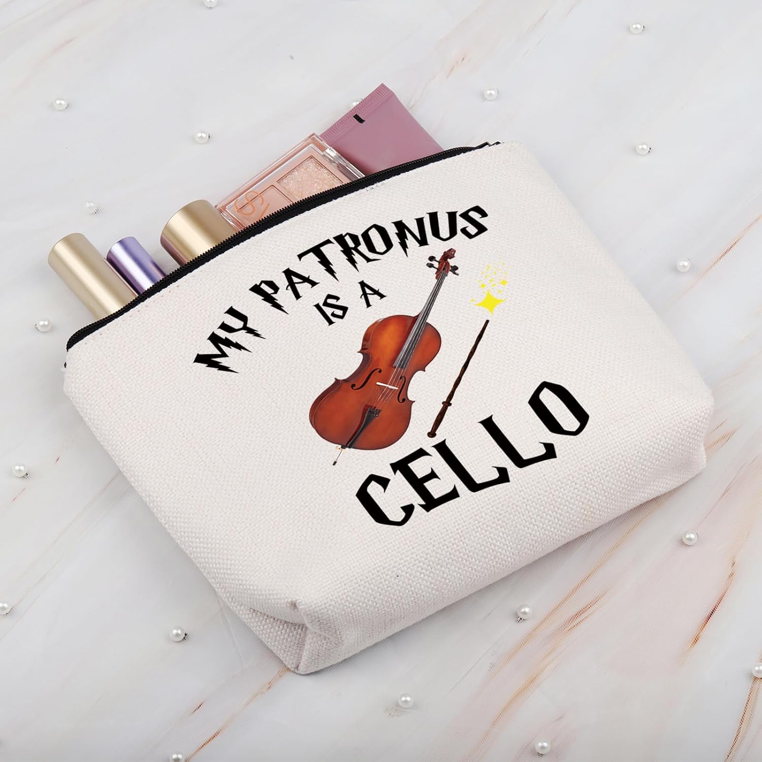 BDPWSS Funny Cello Gift Cello Player Gift Cellist Musician Gift Orchestra Cello Lover Gift My Patronus Is A Cello Makeup Bag (Patronus is cello bag), CB1-10015