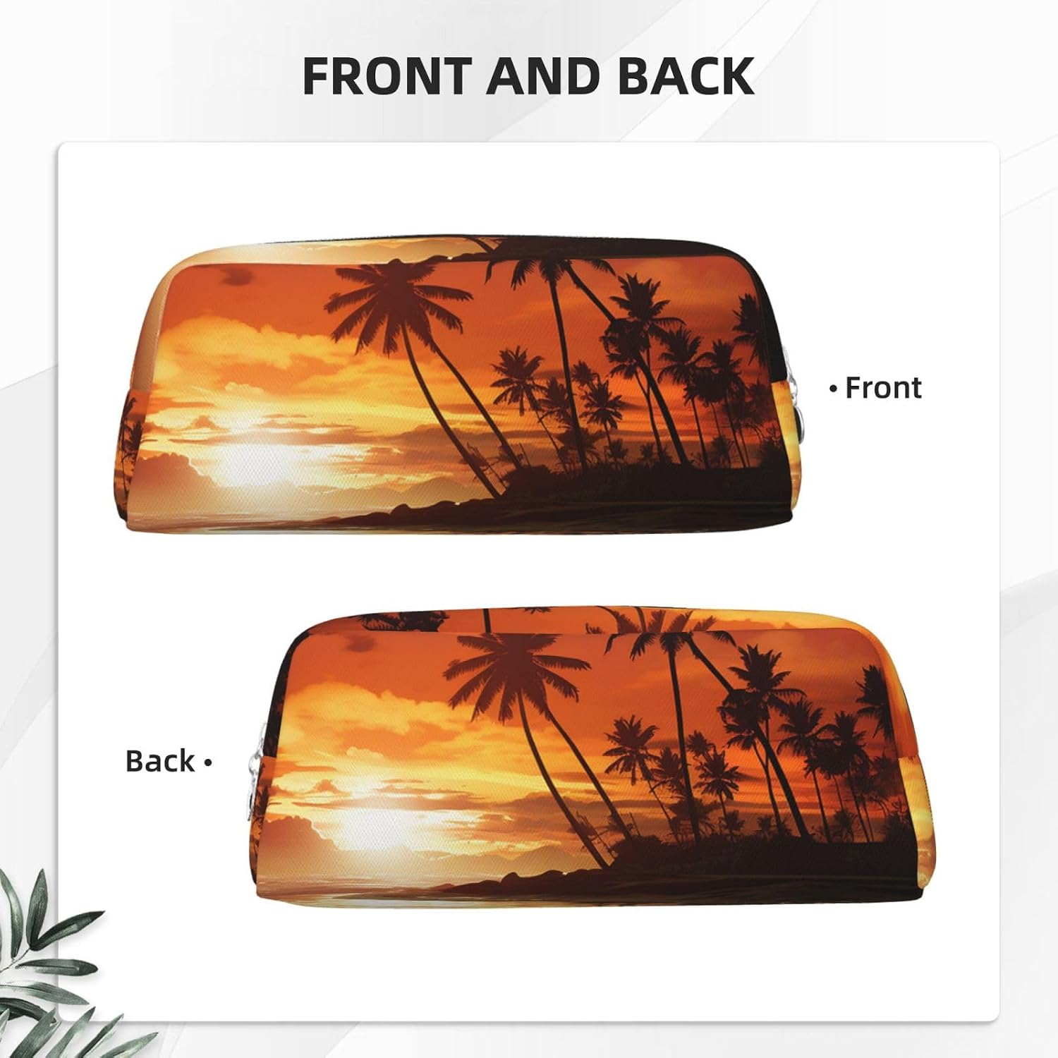 Leather Makeup Bag for Purse Travel Portable Small Pencil Bags for Women Men Palm Tree Sunset Cosmetic Bag with Zipper Pencil Pouch Aesthetic Coin Pouch Adults Desk Organizer image 3