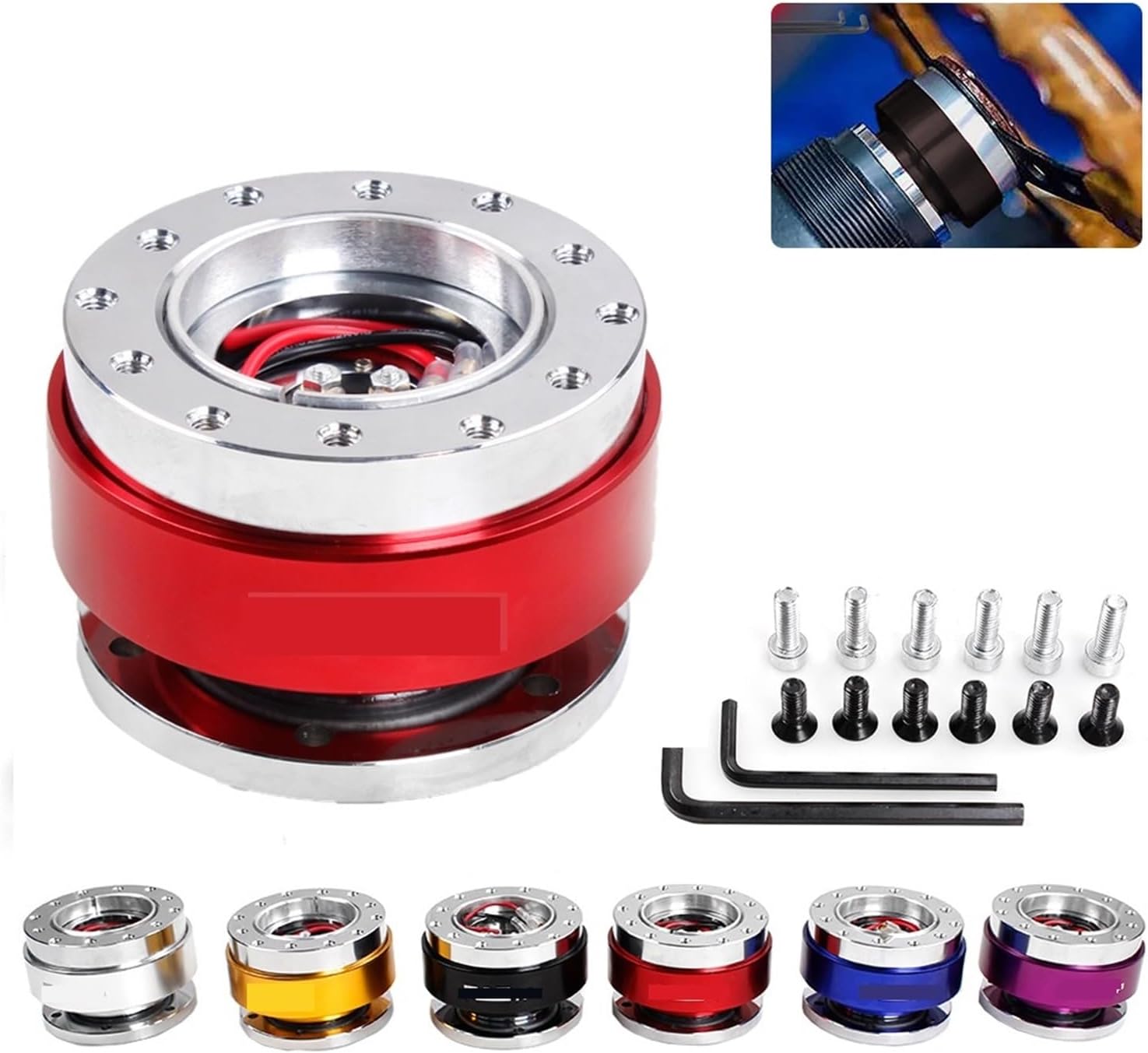 Quick disassembly artifact Car Tuning Steering Wheel Snap Off Quick Release Adapter Boss Kit 6-Hole Steering Wheel Professional competition(Red)