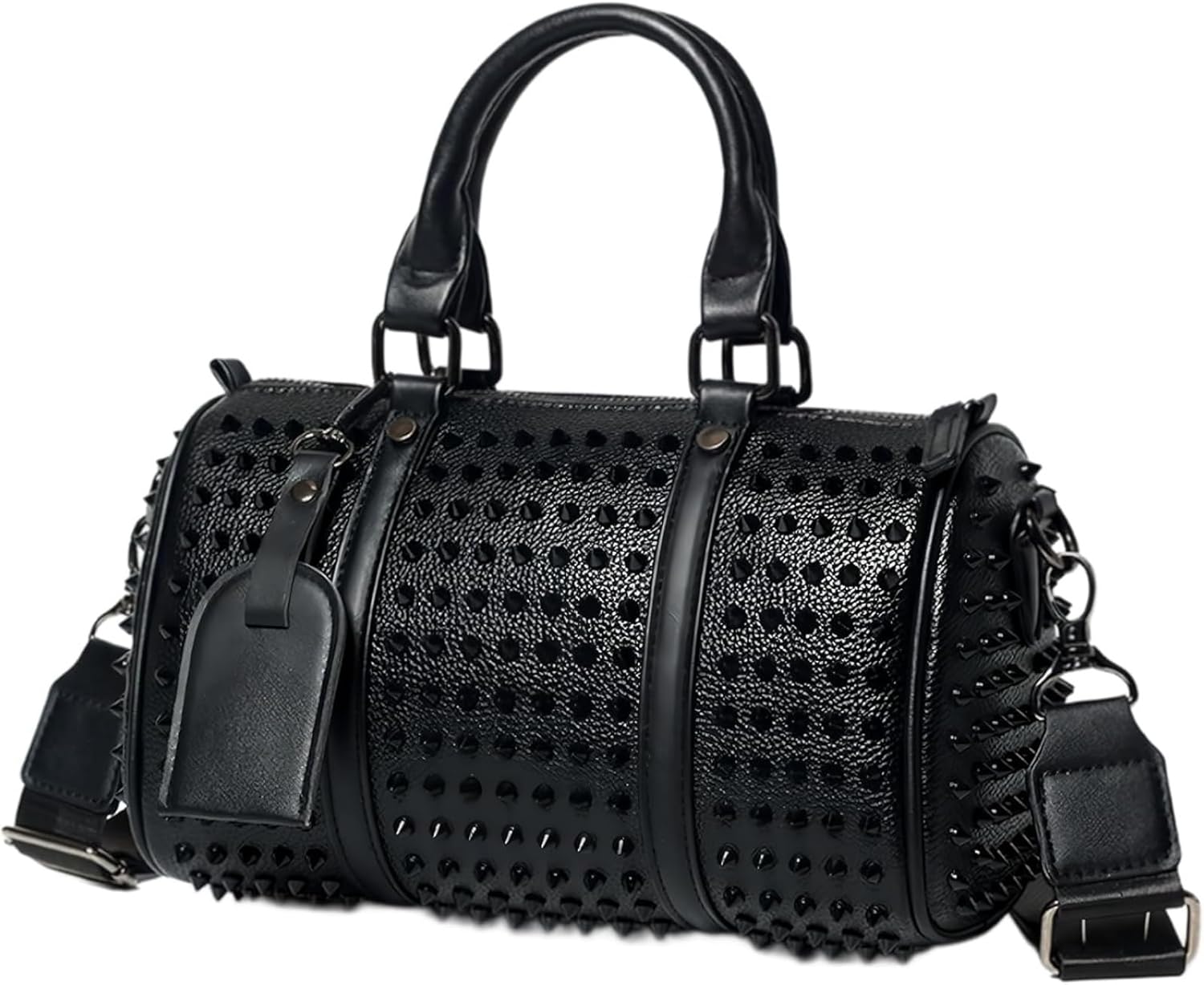 Unisex rivet pillow bag Studded Handbag, Black Leather, Shoulder Bag with Crossbody Strap, crossbody bag, commuting tote bag