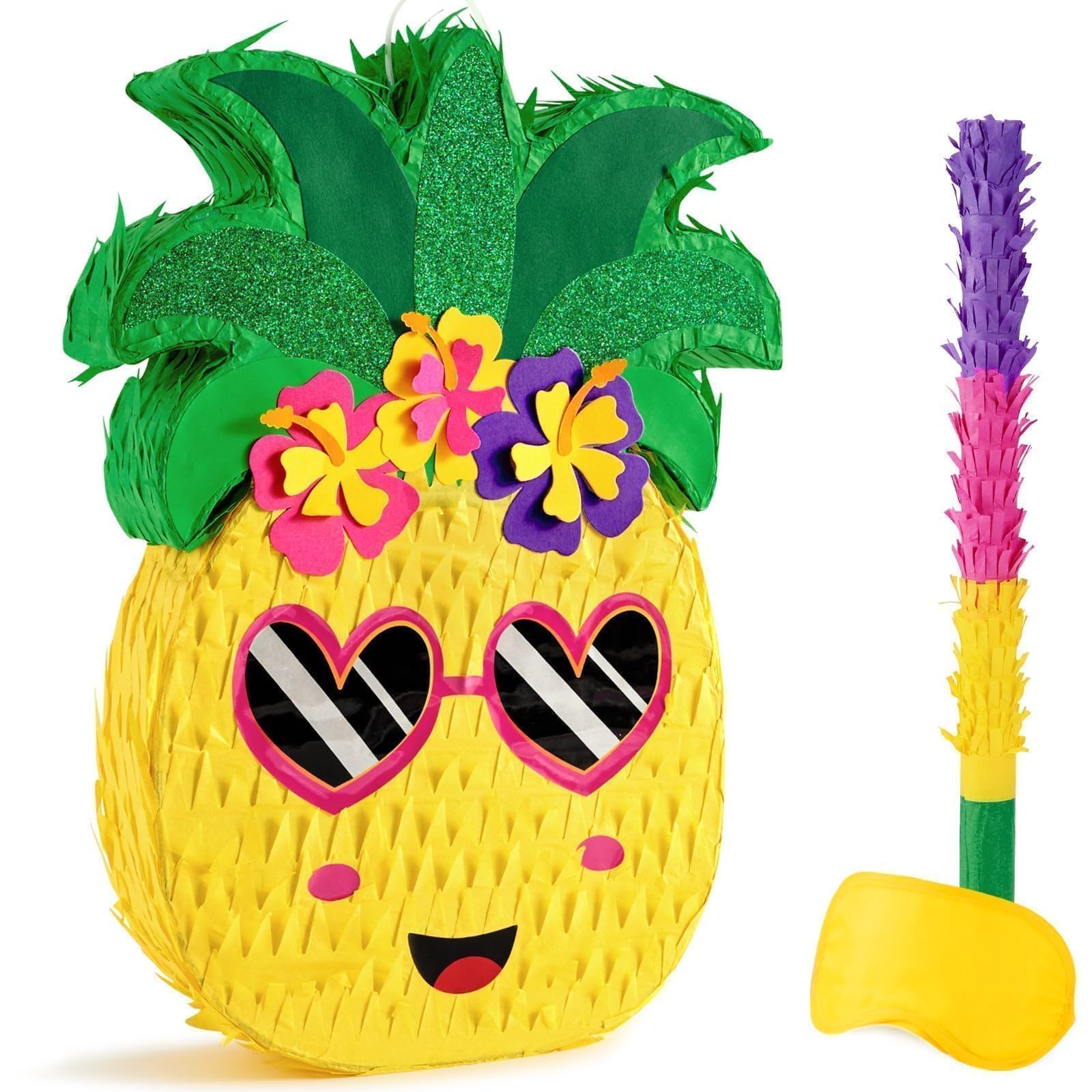 WERNNSAI Pinata Pineapple - Pinata Birthday Hawaiian Summer Boys Girls Pinata Yellow Pineapple Fruit Ahola Hawaii Laua Tropical with Mask Stick Game Party Birthday Decoration Party Carnival — image 1