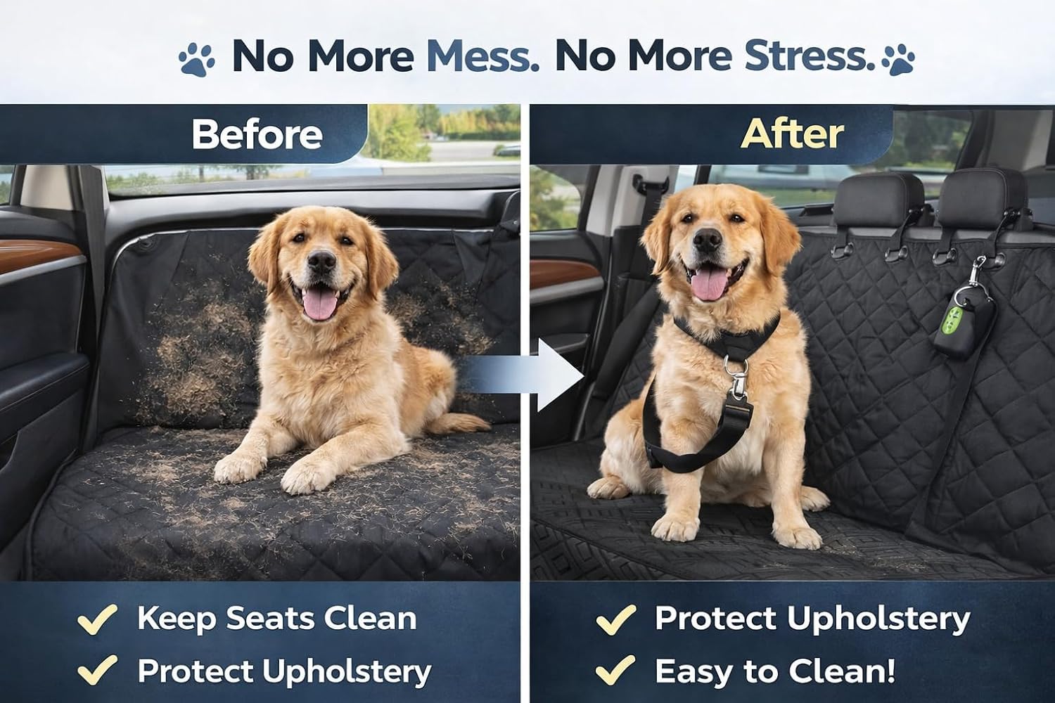 SpicySuppiler Dog Car Seat Cover Bundle with Retractable Leash,Lint Roller & Poop Bag Dispenser.